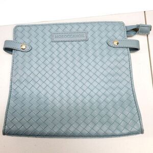 Moroccanoil Blue Woven Faux Leather Cosmetic Bag Pouch Gold Hardware